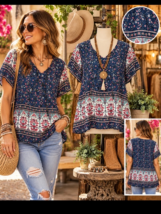 Yak & Yeti Tops - 24425 N Yak & Yeti Blouse Floral Print Pattern Navy Various Sizes